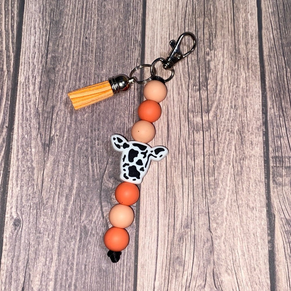 Handmade Orange & Cow Silicone Keychain